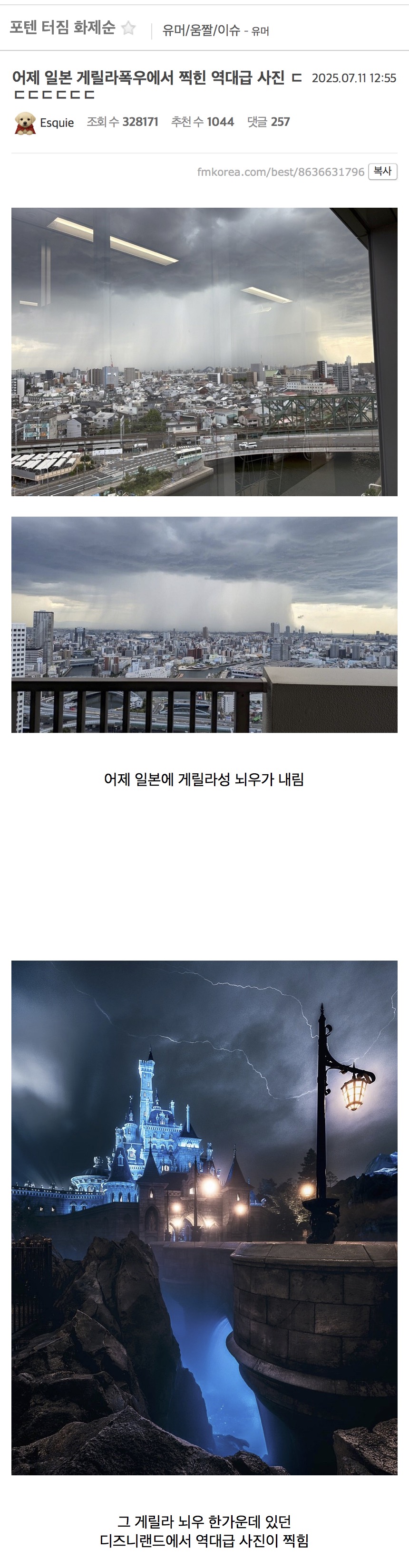 최근 일본에서 발생했다는 폭우장면