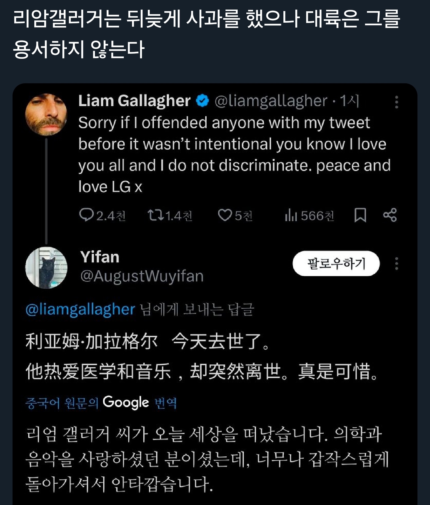 리암 갤러거 근황