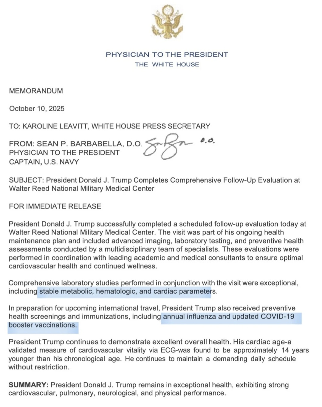 오늘자 트럼프에 대한 백악관 서신(ft. 백신 반대)